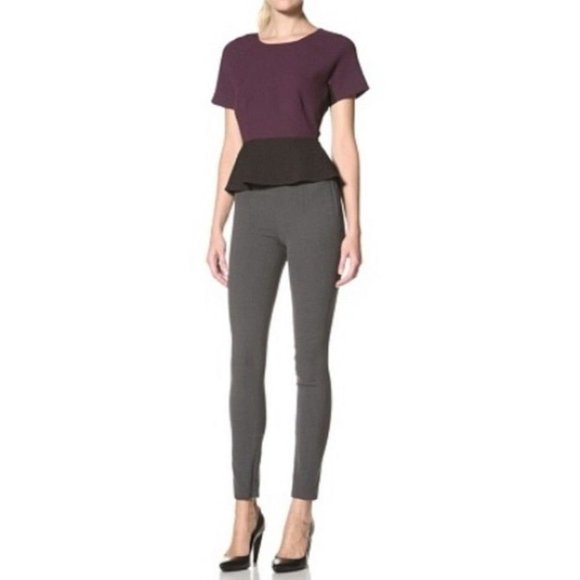 $128 W118 by WALTER BAKER Riz PEPLUM Shirt TOP Purple Black ( L )